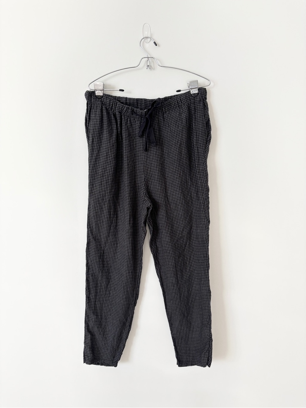 Eileen Fisher 100% Organic Linen Checkered Gingham Ankle Length Pants